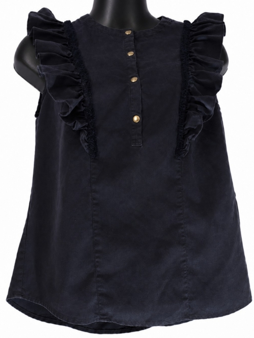 💥Margaret O'Leary Navy Sleeveless Ruffle Tencel Top Blouse